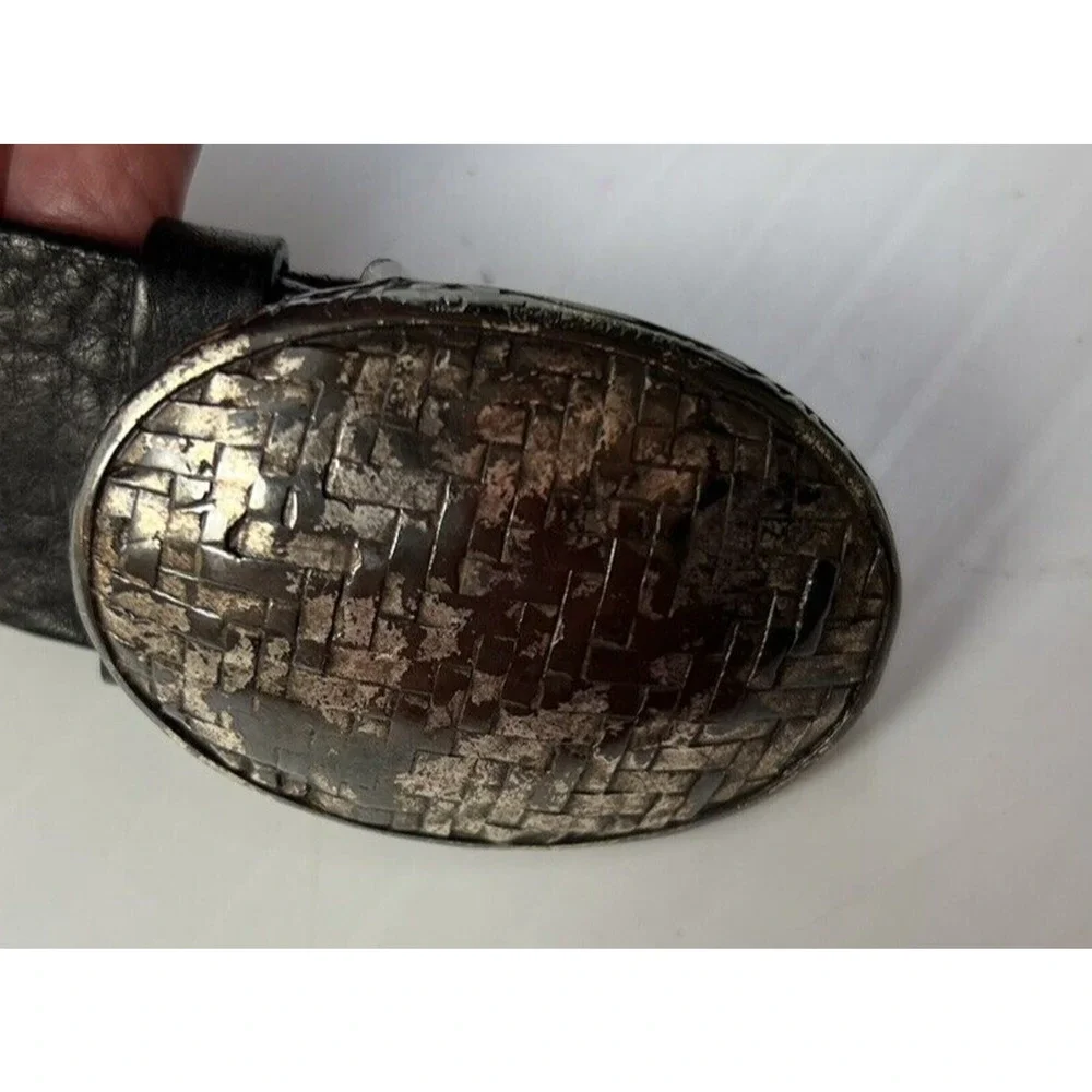 Garuglieri Pewter Buckle Leather Belt Women's Large Brown Made In Italy 1.5